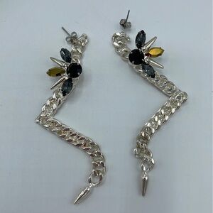 Designer FALLON Signed Micro Spike Chain Earrings Swarovski Crystal
